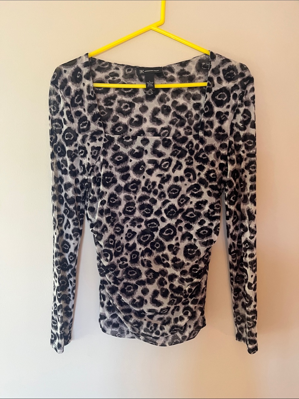 INC International Concepts Black & White Leopard Print Long Sleeve Top